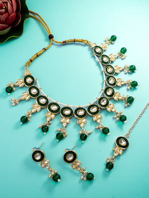 LUXOR Brass, Alloy Gold-plated Gold, Green Jewellery Set(Pack of 3)