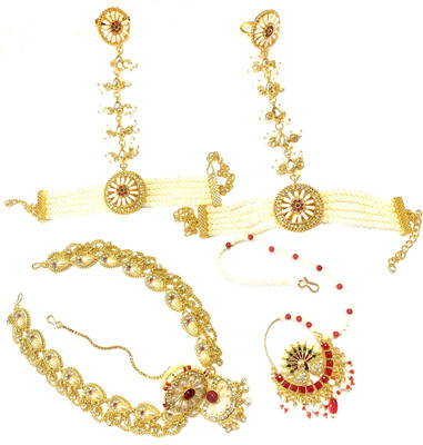 NIKYANKA Brass Gold-plated White, Red Jewellery Set(Pack of 1)