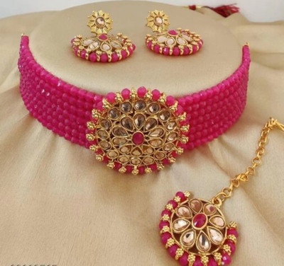 Chikku Alloy Gold-plated Pink Jewellery Set(Pack of 1)