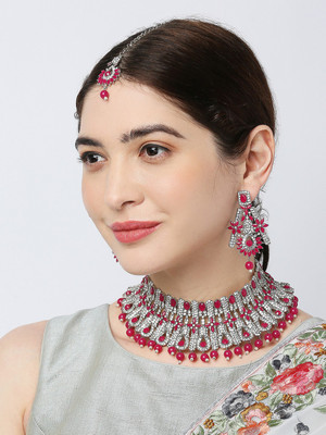 VATSALYA creation Alloy Gold-plated Silver, Ruby Red Jewellery Set(Pack of 1)