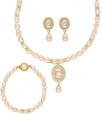 Sri Jagdamba Pearls Alloy Gold-plated White Jewellery Set(Pack of 3)