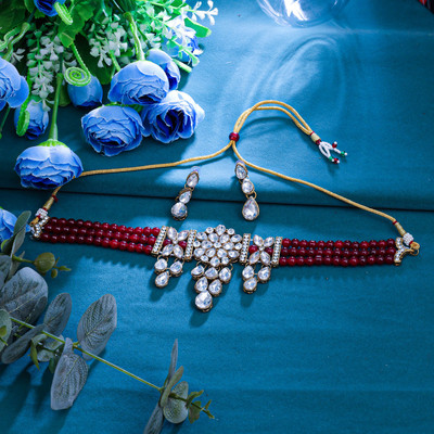 Sukkhi Alloy Gold-plated Maroon Jewellery Set(Pack of 3)