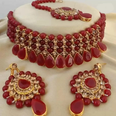ABHRIK IMITATION Crystal Maroon, Gold Jewellery Set(Pack of 1)