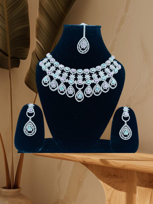 Paaridhi Sterling Silver White, Blue, Pink Jewellery Set(Pack of 1)