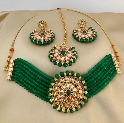 Bold Style Alloy Gold-plated Green Jewellery Set(Pack of 1)