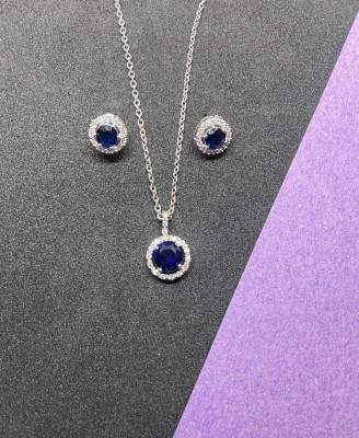 Vitthalesh BLUE LOVELY BIG (P E) Silver Diamond Alloy Locket Set