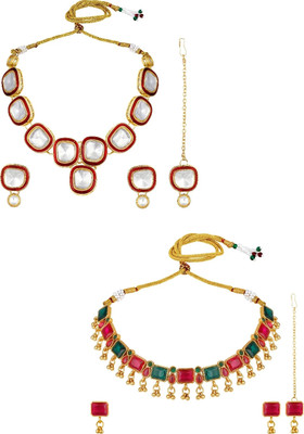 ASMITTA Jewellery Alloy Gold-plated Gold, Multicolor, Red, Green Jewellery Set(Pack of 2)