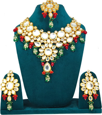 Shaili Craft Brass Gold-plated Green, Red Jewellery Set(Pack of 1)