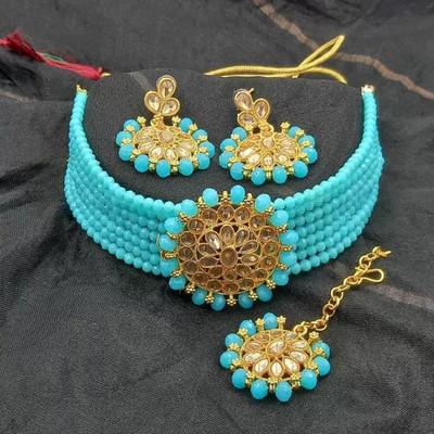 jatin imitation Metal, Stone Gold-plated Blue, Gold Jewellery Set(Pack of 1)