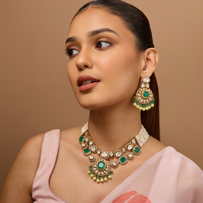 Kushal's Fashion Jewellery Copper Green Jewellery Set(Pack of 3)