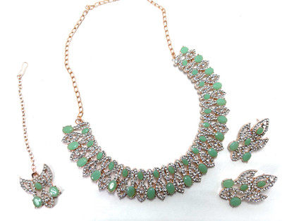 triveni creations Alloy Gold-plated Green Jewellery Set(Pack of 1)