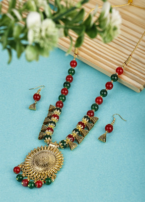 DEGHLAM Alloy Gold-plated Maroon, Green Jewellery Set(Pack of 3)