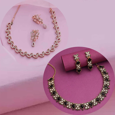 Divastri Brass Gold-plated Black Jewellery Set(Pack of 2)