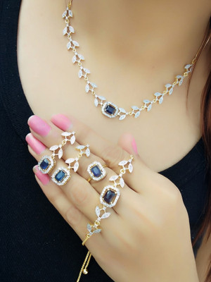 Jewel Star Brass Gold-plated Blue Jewellery Set(Pack of 1)