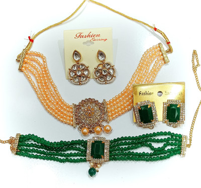 Vinayak Collection Dori Brass Green Jewellery Set(Pack of 1)