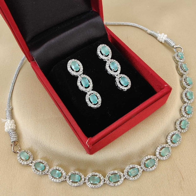 DENICRAAS Alloy Silver Green Jewellery Set(Pack of 1)