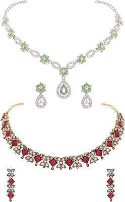 Reewaj PVT LTD Brass Gold-plated Silver, Gold, White, Maroon, Green Jewellery Set(Pack of 2)