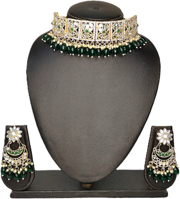 Zarmar fashion Crystal, Alloy Gold-plated Green Jewellery Set(Pack of 1)
