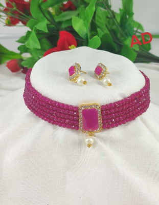 Chikku Alloy Gold-plated Pink Jewellery Set(Pack of 1)