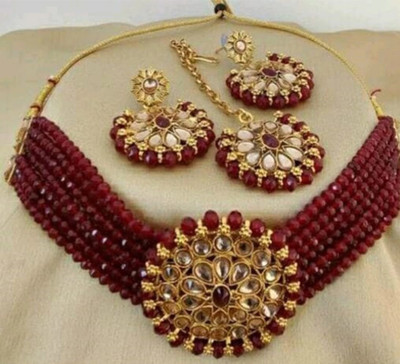 Ruhi Alloy Gold-plated Red Jewellery Set(Pack of 1)