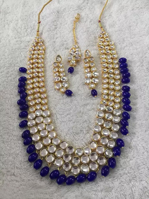 Saree Swarg Alloy White, Blue Jewellery Set(Pack of 1)