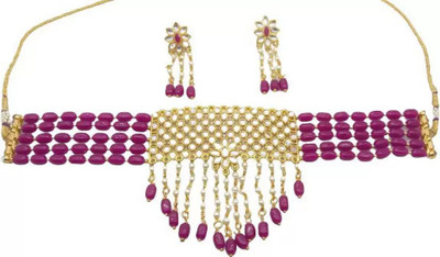 Svojas Brass, Copper, Alloy Gold-plated Maroon Jewellery Set(Pack of 1)