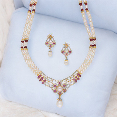Sri Jagdamba Pearls Alloy Gold-plated Multicolor Jewellery Set(Pack of 1)