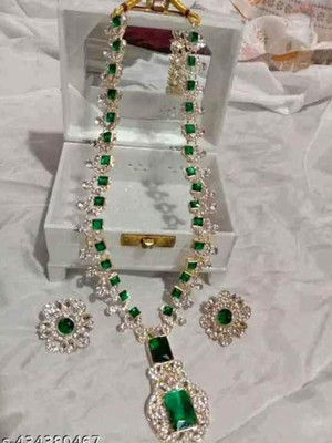 mmm Alloy Silver Green Jewellery Set(Pack of 1)
