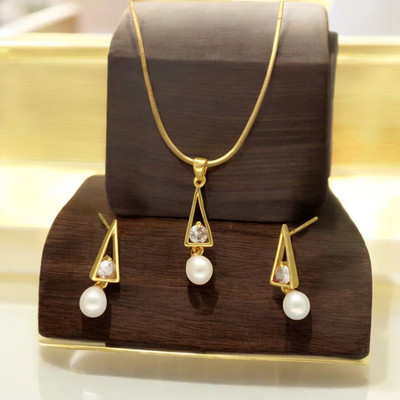 Sri Jagdamba Pearls Alloy Gold-plated White Jewellery Set(Pack of 2)