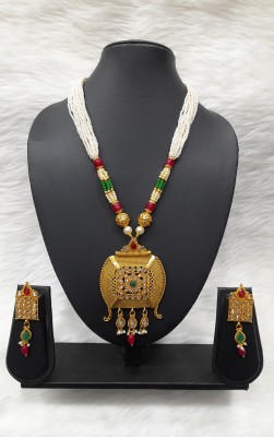 Ashutosh Art Jewellery Brass Gold-plated White Jewellery Set(Pack of 1)