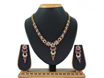 KAHAR CREATION Alloy Gold-plated Pink Jewellery Set(Pack of 1)