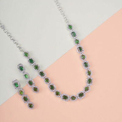 Opal Touch Brass Rhodium Green Jewellery Set(Pack of 2)