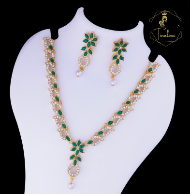 TINALIVA Brass Gold-plated Green Jewellery Set(Pack of 1)