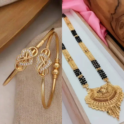 Divastri Brass Gold-plated Beige, Brown Jewellery Set(Pack of 2)