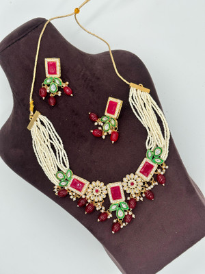 SHYAM Alloy Gold-plated Maroon Jewellery Set(Pack of 1)
