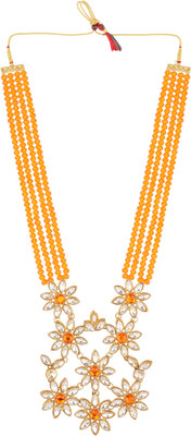 White pearl Alloy Gold-plated Orange, White Jewellery Set(Pack of 1)