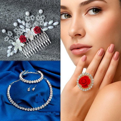 tbh Alloy Silver Jewellery Set(Pack of 4)