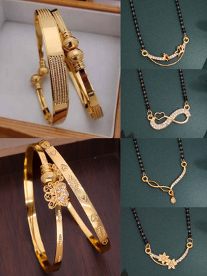 VEDDAA Brass Gold-plated Black, White, Green Jewellery Set(Pack of 6)