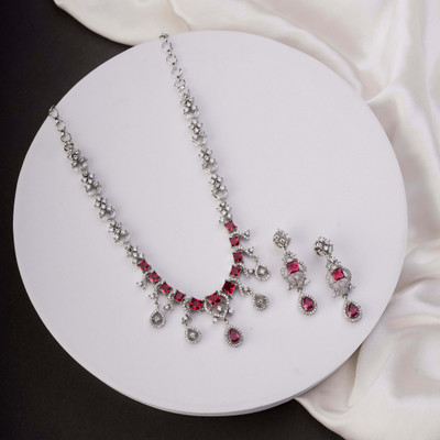 Opal Touch Brass Rhodium Red, Silver Jewellery Set(Pack of 2)