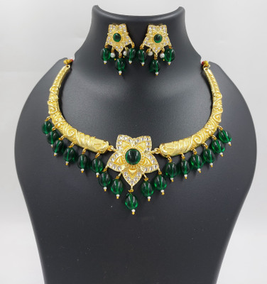 rajputijewels Brass Gold-plated Green Jewellery Set(Pack of 3)