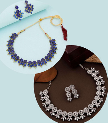 Divastri Brass Gold-plated Multicolor Jewellery Set(Pack of 2)