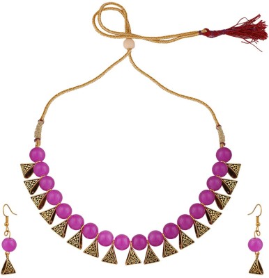 BHANA FASHION Brass Gold-plated Pink Jewellery Set(Pack of 3)