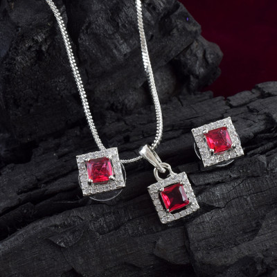 Admier Brass Sterling Silver Red Jewellery Set(Pack of 1)