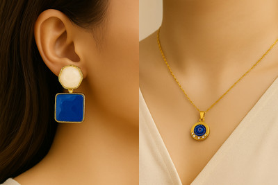 Henuka Alloy Gold-plated Blue Jewellery Set(Pack of 2)
