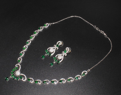 Fashion Factory Alloy Silver Green Jewellery Set(Pack of 3)