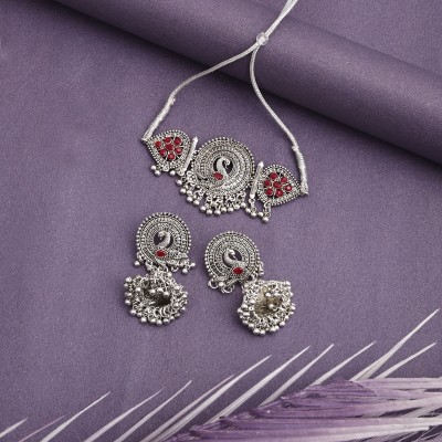 Red Chiku Oxidised Silver Silver Maroon, Silver Jewellery Set(Pack of 1)