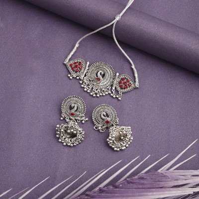 Foxy Trend Zinc Silver Maroon Jewellery Set(Pack of 3)