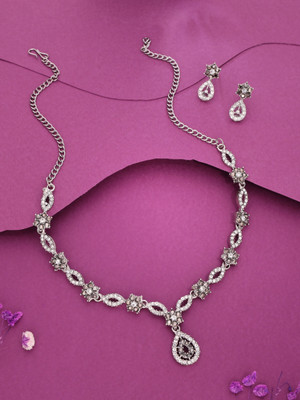 Sangria Brass Gold-plated Silver, White, Grey Jewellery Set(Pack of 1)