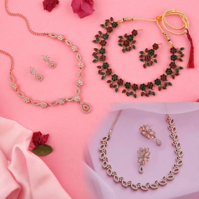 Sangria Brass Gold-plated Rose Gold, Gold, White, Maroon, Green Jewellery Set(Pack of 3)