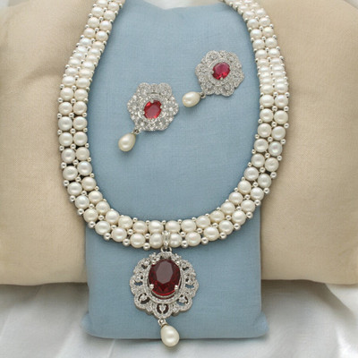 Sri Jagdamba Pearls Alloy Gold-plated White Jewellery Set(Pack of 2)